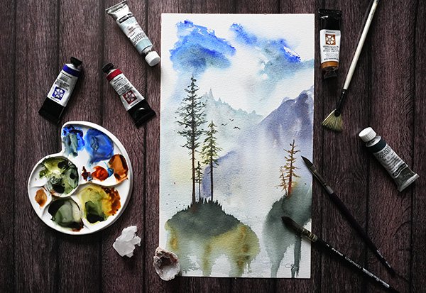 paysage montagnes aquarelle