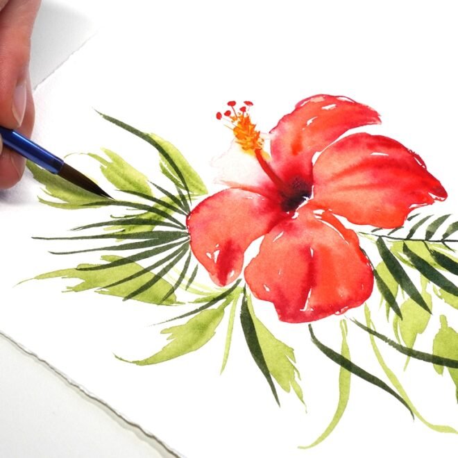 Fleur d’hibiscus à l’aquarelle
