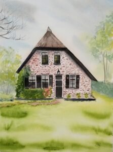 Façade de maison à l’aquarelle