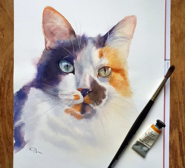 chat à l'aquarelle