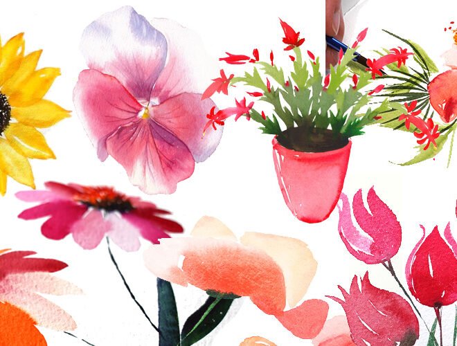 fleurs à l'aquarelle